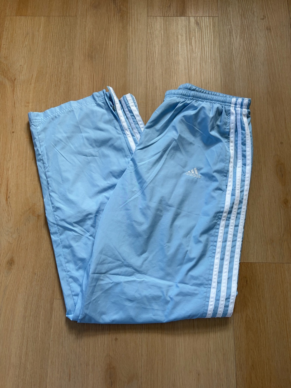 adidas Light Blue Athletic Track Pants with White Stripes